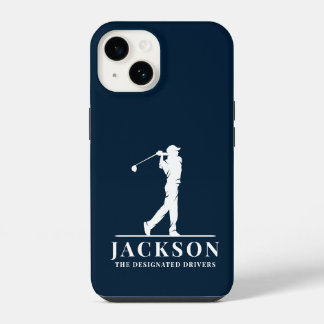 Coque Pour iPhone 14 Golfeur Monogramme Personnalisé Bleu Marine