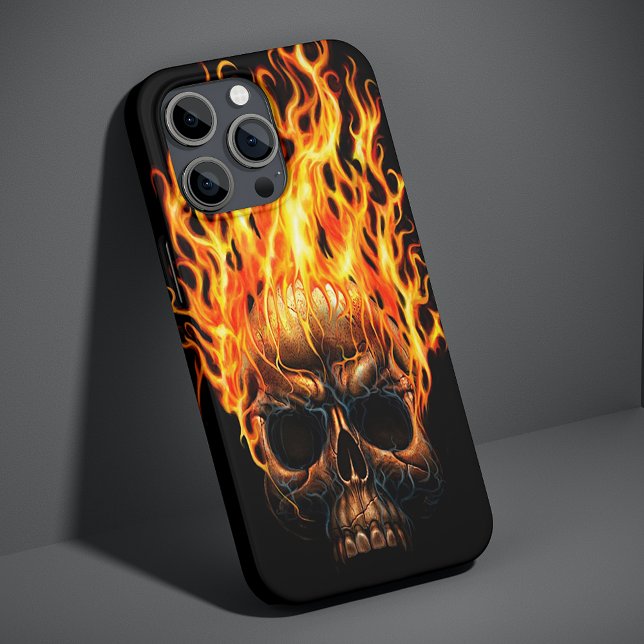 Coque iPhone Gothique Crâne Jaune Orange Flames Motif (Créateur téléchargé)