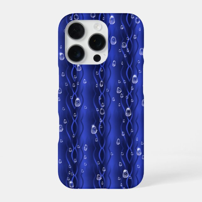 Coque iPhone gouttes de pluie sur le métal bleu (Verso)
