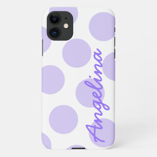 Coque iPhone 11 Grand motif à pois violet pastel personnalisé