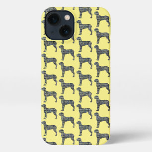 Etui iPhone 13 Grande Danse mignonne Chien Silhouette Grille Jaun