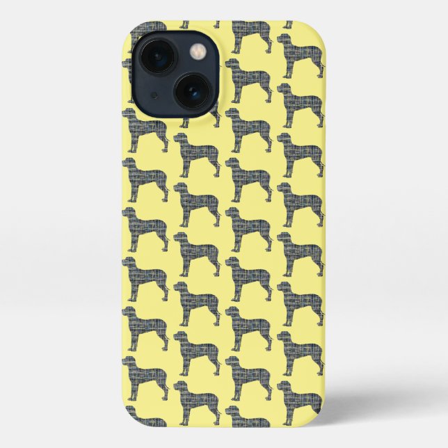 Coque iPhone Grande Danse mignonne Chien Silhouette Grille Jaun (Verso)