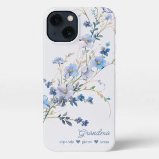 Etui iPhone 13 Grandma Grandkids Nom bleu