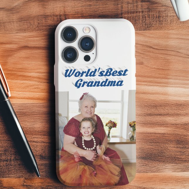 Coque iPhone Grandma Photo typographie bleu marine (Créateur téléchargé)