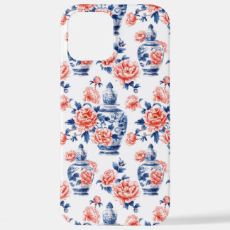 Coque iPhone 12 Pro Max Grandmillenial vase chinois à motif de pivoines ro