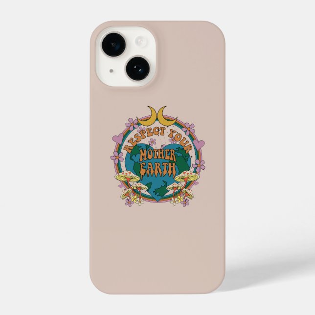 Coque iPhone Graphique de la Terre mère rétro des années 70 (Verso)