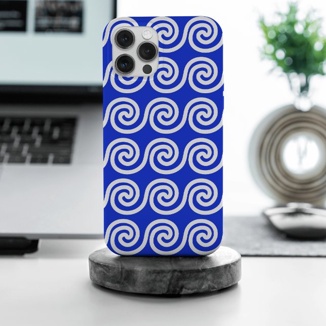 Coque iPhone Grec Meander Key Waves Motif Bleu (Créateur téléchargé)