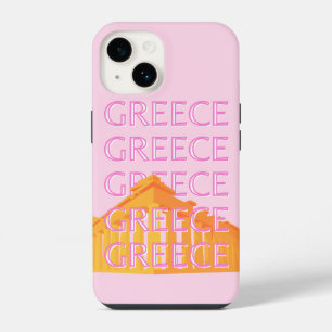 Coque Pour iPhone 14 Grèce, Art Voyage, Rose