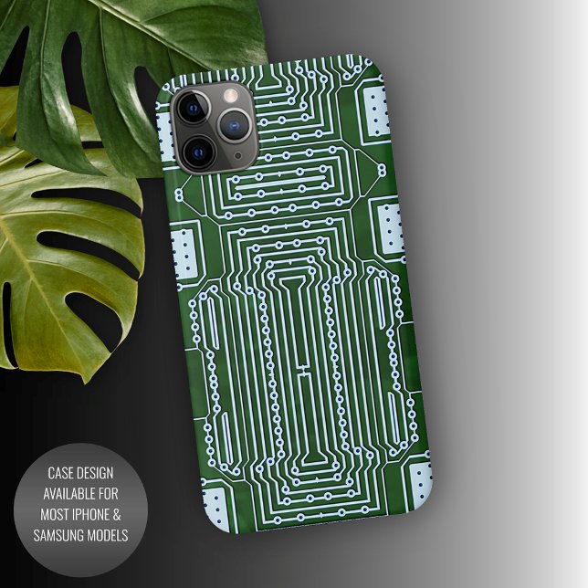 Coque iPhone Green Computer Circuit Board White Lines Motif (Créateur téléchargé)