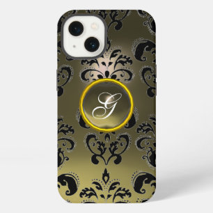 Etui iPhone 13 GREY BLACK DAMASK GEMME MONOGRAMME Floral 