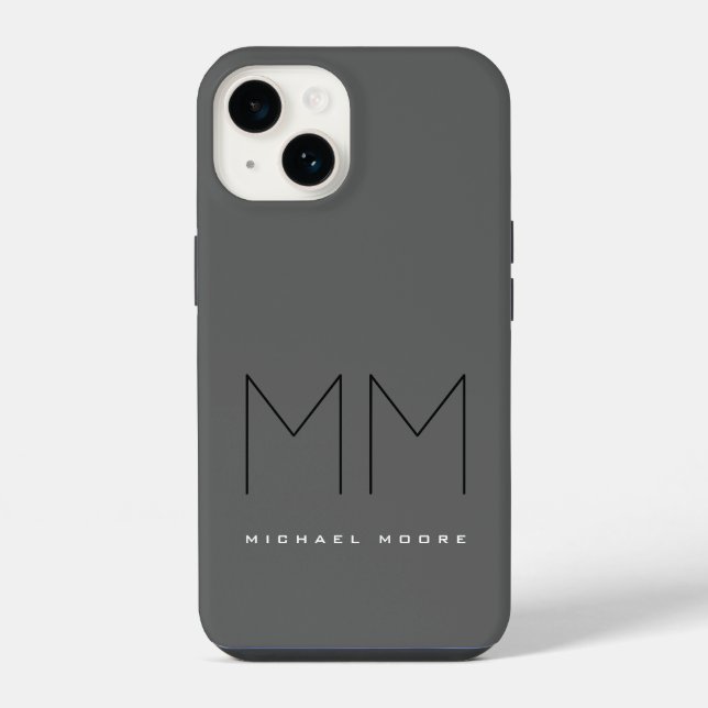 Coque iPhone Gris Monogramme Moderne Gras Votre Nom Initiales (Verso)