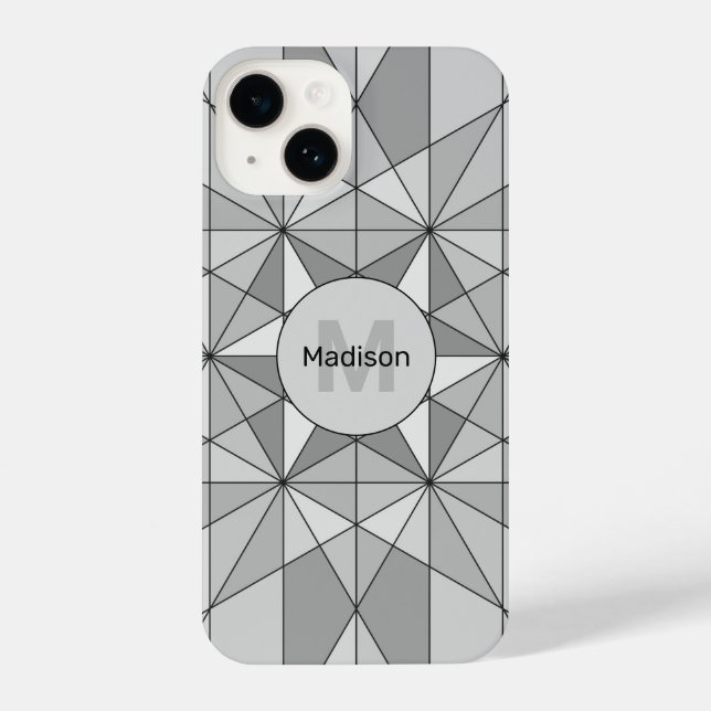 Coque iPhone Gris noir Mosaïque Triangle Motif Monogramme (Verso)