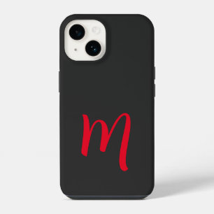 Coque Pour iPhone 14 Gris Noir Rouge Écriture Manuscrite Classique Pers