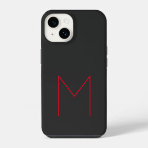 Coque Pour iPhone 14 Gris Noir Rouge Monogramme Moderne Votre Nom