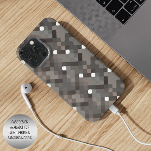 Coque iPhone 16 Pro Max Gris taupe marron noir motif pixelisé milieu du si