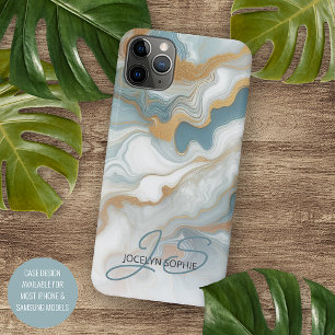 Coque iPhone 11Pro Max Gris Turquoise Blue Gold Marbre blanc Art Motif