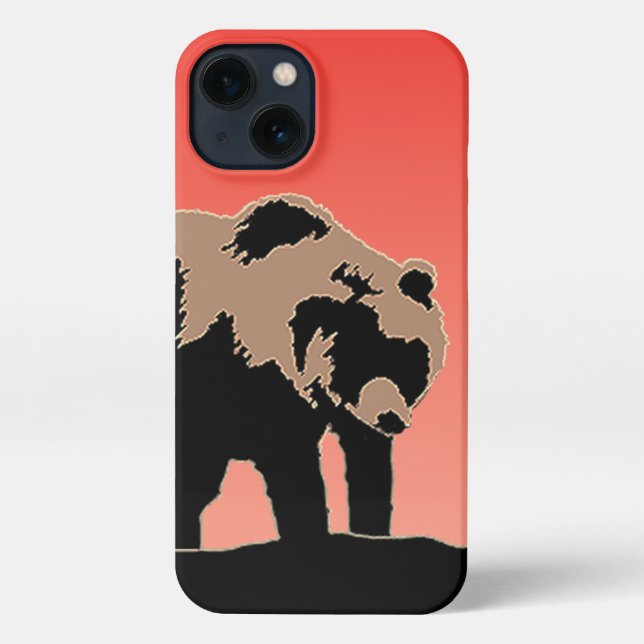Coque iPhone Grizzly Bear au coucher du soleil - Art original d (Verso)
