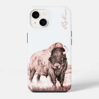 Coque Pour iPhone 14 Hamilton ~ Bison d'Amérique (saumon)