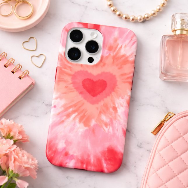 Coque iPhone Heart Tie Dye Monogram  (Créateur téléchargé)