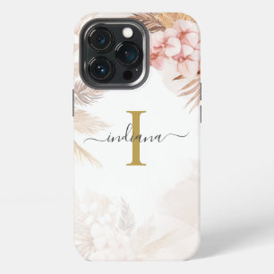 Etui iPhone 13 Pro Herbe des Pampas Monogramme Initiale Terracotta