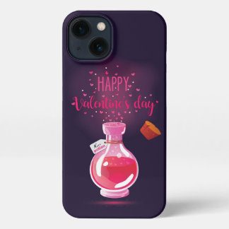 Etui iPhone 13 Heureuse Sainte-Valentin de potion d'amour rose