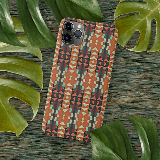 Coque iPhone Hip Orange Rouge Turquoise Vert Mosaïque Bleue Art (Créateur téléchargé)