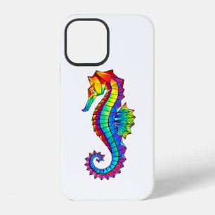 Coque iPhone 12 Hippocampe Polygonal Arc-en-Ciel