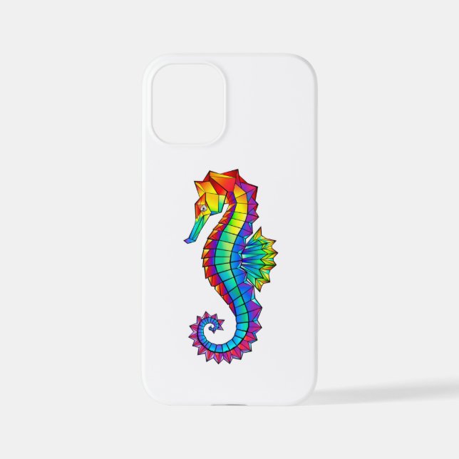 Coque iPhone Hippocampe polygonal arc-en-ciel (Verso)
