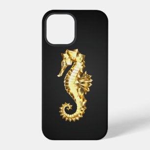 Coque iPhone 12 Pro Hippocampe polygonal doré