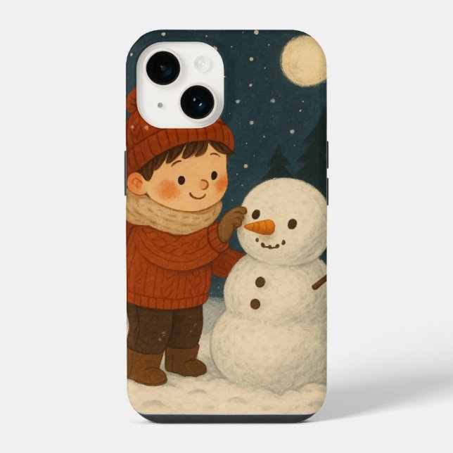 Coque iPhone Hiver Nuit Snowman Fun (Verso)