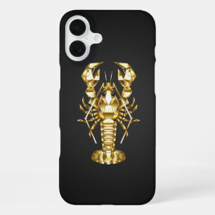 Coque iPhone 16 Plus Homard polygonal doré écrevisse sur fond noir