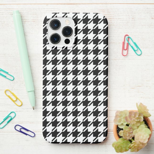 Coque iPhone Houndstooth BW Rpt Motif (Sur le bureau)