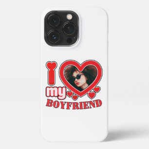 Etui iPhone 13 Pro I Love My Boyfriend Photo personnalisée Coeur