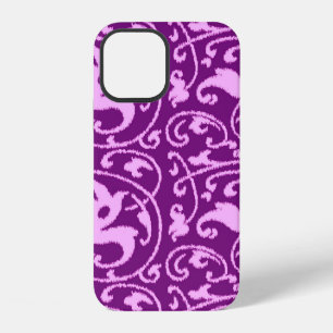 Coque iPhone 12 Ikat floral damas - Orchidée et violet
