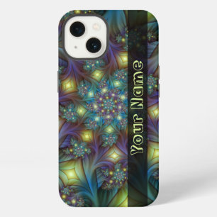 Etui iPhone 13 Illuminé Nom d'Art Fractal Abstrait Bleu Violet