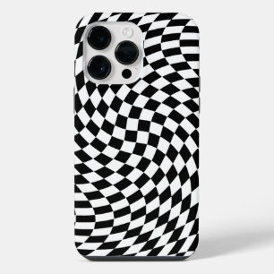 Coque Pour Pour iPhone 14 Pro Max Illusion optique blanche et noire À damiers vague