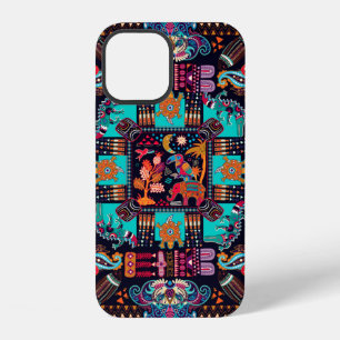 Coque iPhone 12 Illustration colorée avec des animaux décoratifs e