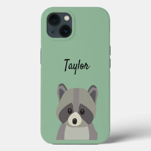 Etui iPhone 13 Illustration de raton laveur vert mignon personnal