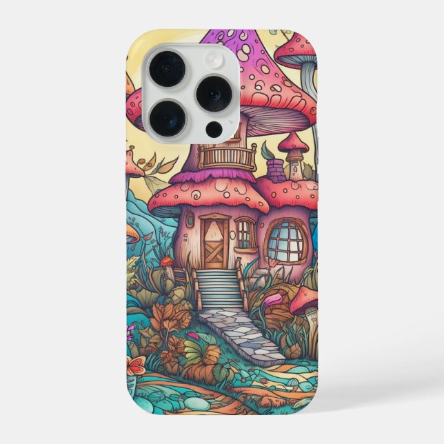 Coque iPhone Illustration d'une cabane de champignons créative (Verso)