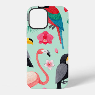 Coque iPhone 12 Illustrations aquarelles d'oiseaux, fleur tropical