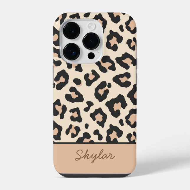 Coque iPhone Impression d'animal de léopard guépard Nom cursif  (Verso)