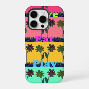 Coque iPhone 16 Pro Impression d'art Love Eat Play