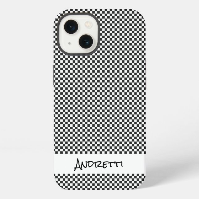 Coque iPhone Initiales de chèque blanc noir classique Nom Cours (Verso)