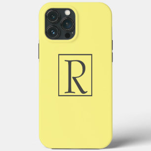 Etui iPhone 13 Pro Max Initiales de monogramme Jaune Gris Personnalisé Él