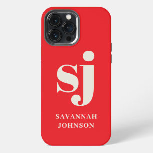 Etui iPhone 13 Pro Max Initiales de monogramme rouge élégant et lumineux