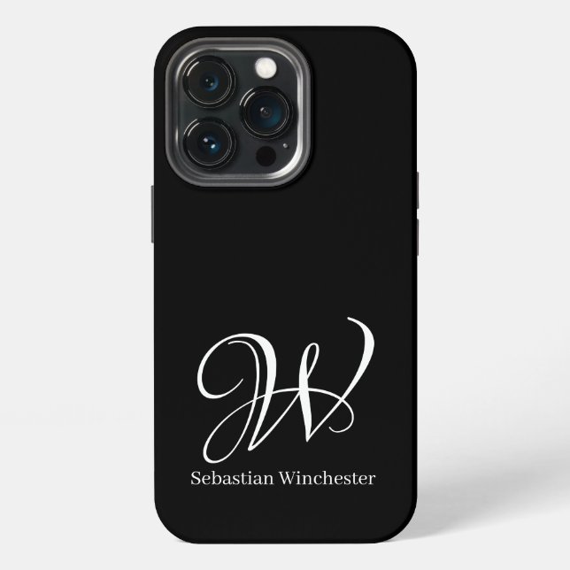 Coque iPhone Initiales de script élégantes et nom solide noir b (Dos)