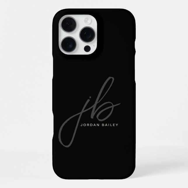 Coque iPhone Initiales et nom du monogramme de script élégant (Verso)
