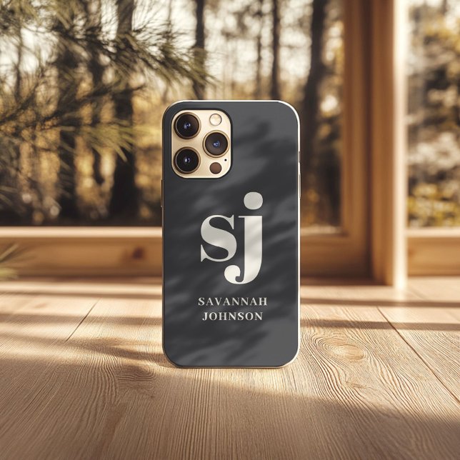 Coque iPhone Initiales monogramme élégantes au charbon (Créateur téléchargé)