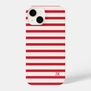 Coque Pour iPhone 14 Initiales personnalisées à rayures rouges et blanc