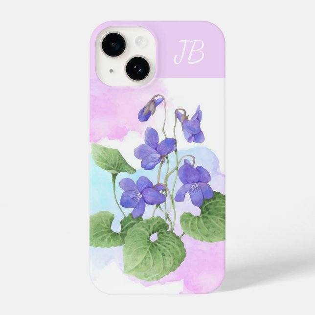 Coque iPhone Initiales personnalisées Violet sauvage Jardin fle (Verso)